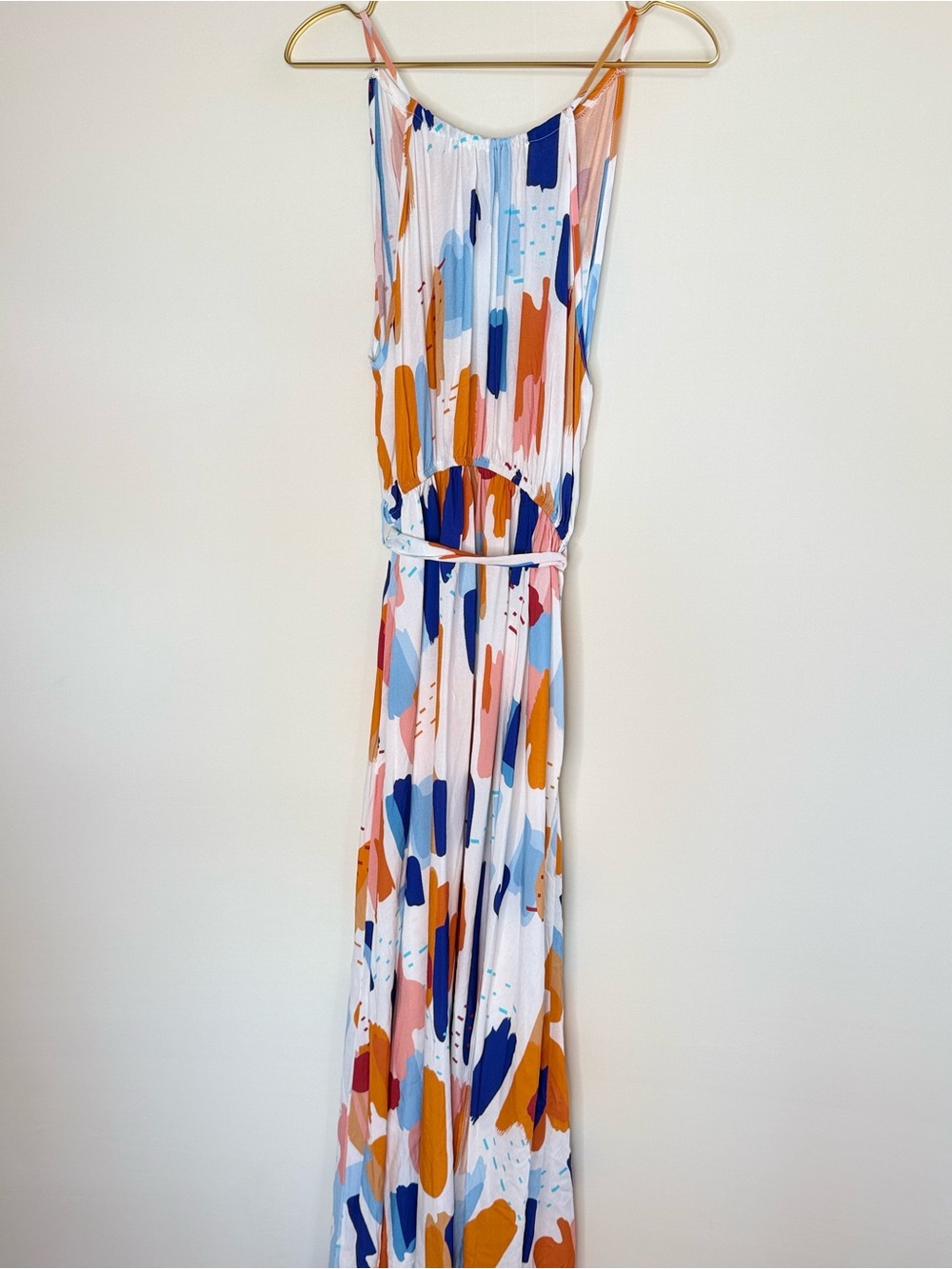 Cupshe Abstract Print Waist Tie Maxi Dress White with Orange & Blue S NWOT - Picture 8 of 8